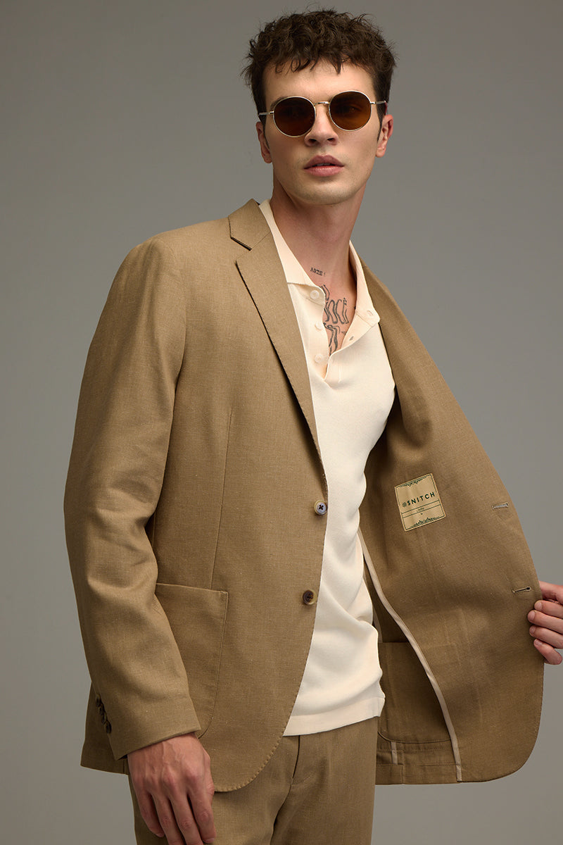 Urban Finesse Khaki Linen Suit Blazer