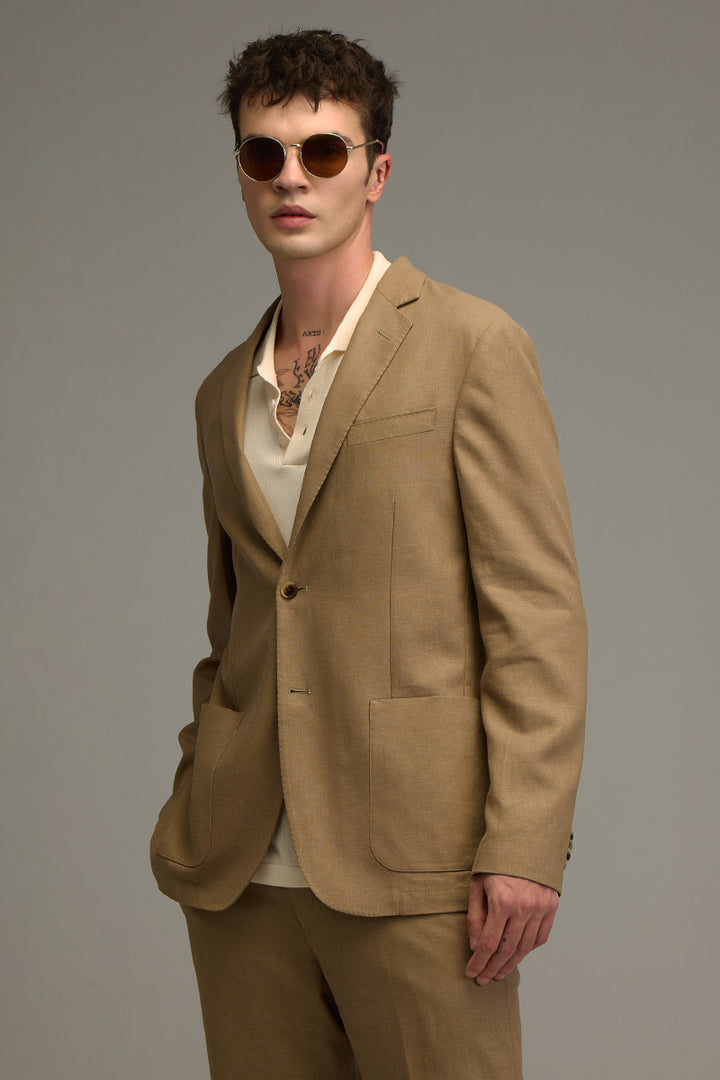 Urban Finesse Khaki Linen Suit Blazer