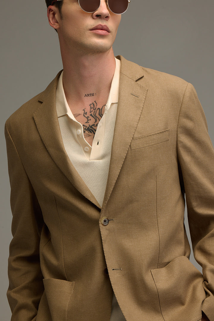 Urban Finesse Khaki Linen Suit Blazer