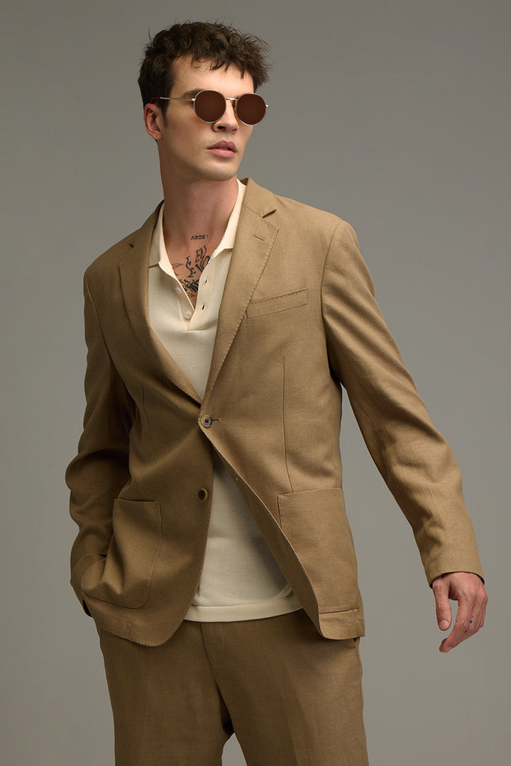 Urban Finesse Khaki Linen Suit Blazer