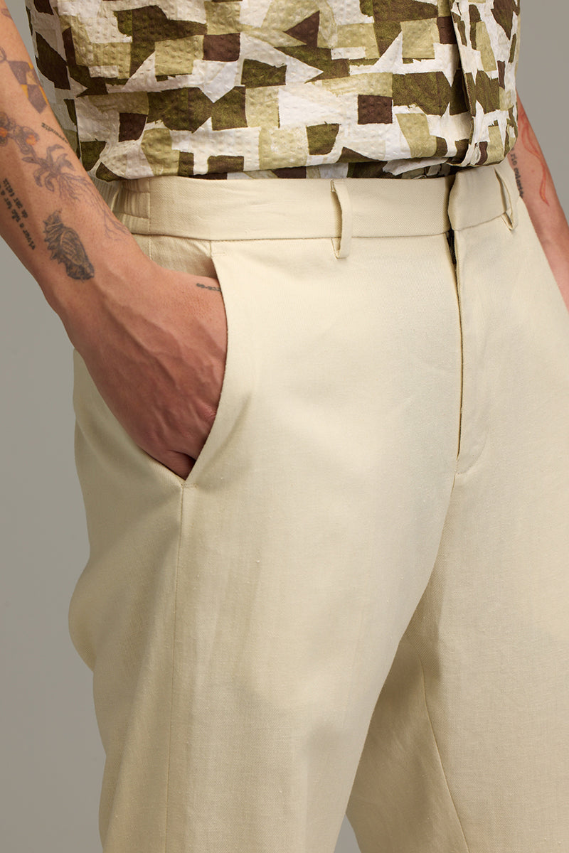 Urban Finesse Cream Linen Trouser