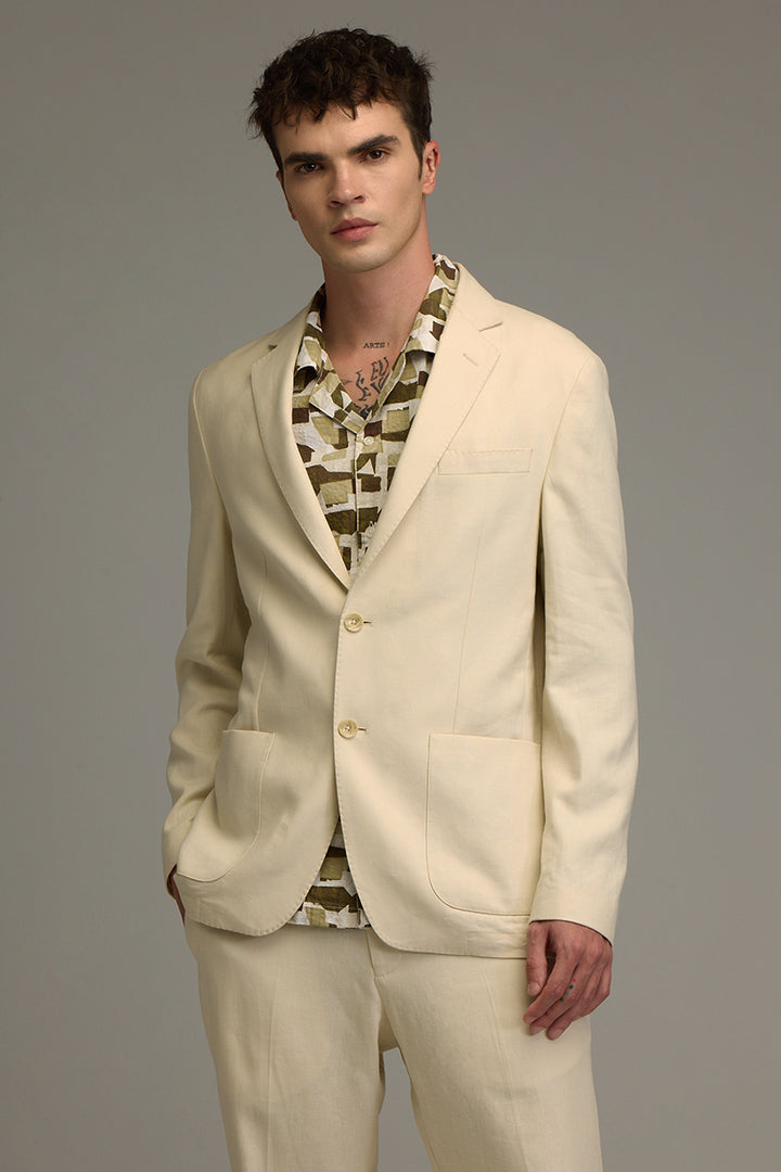 Urban Finesse Cream Linen Suit Blazer