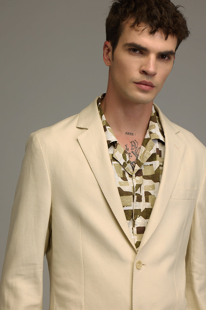 Urban Finesse Cream Linen Suit Blazer