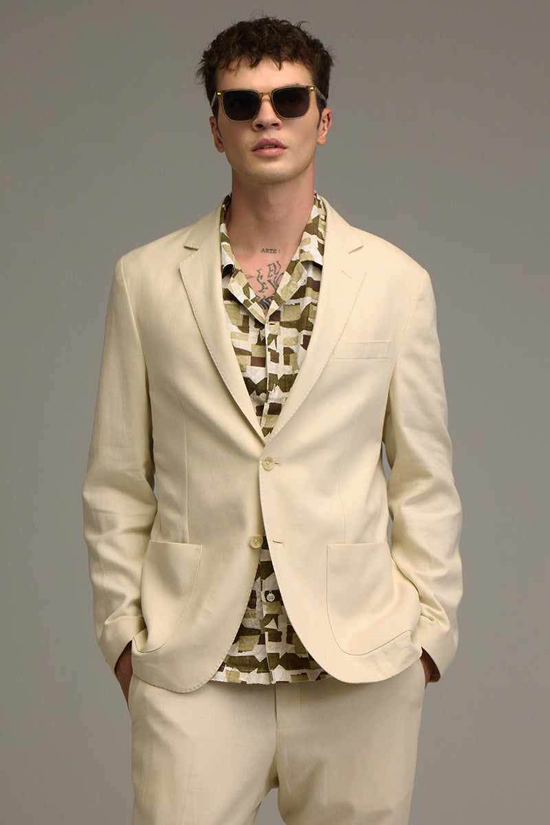 Urban Finesse Cream Linen Suit Blazer