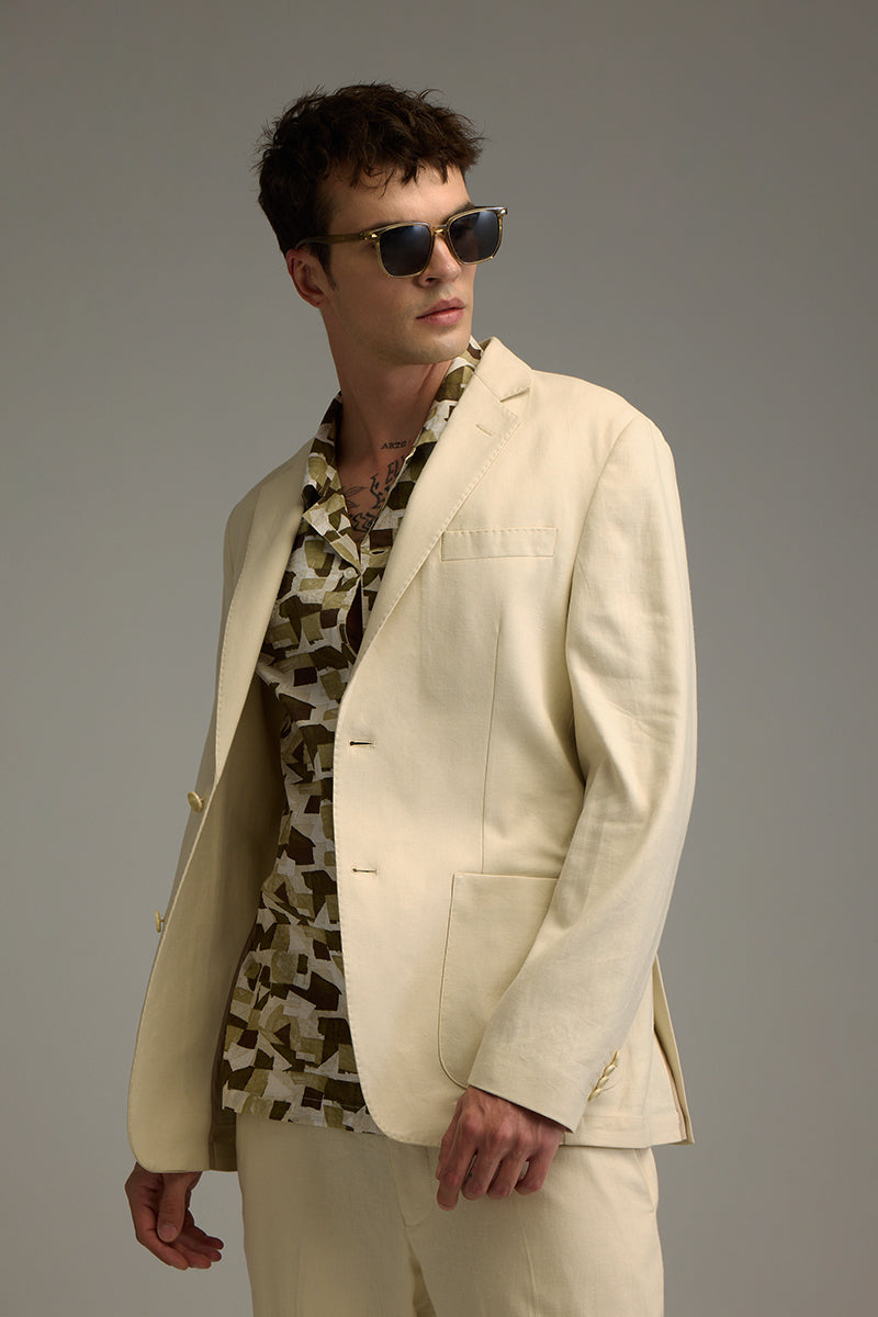 Urban Finesse Cream Linen Suit Blazer