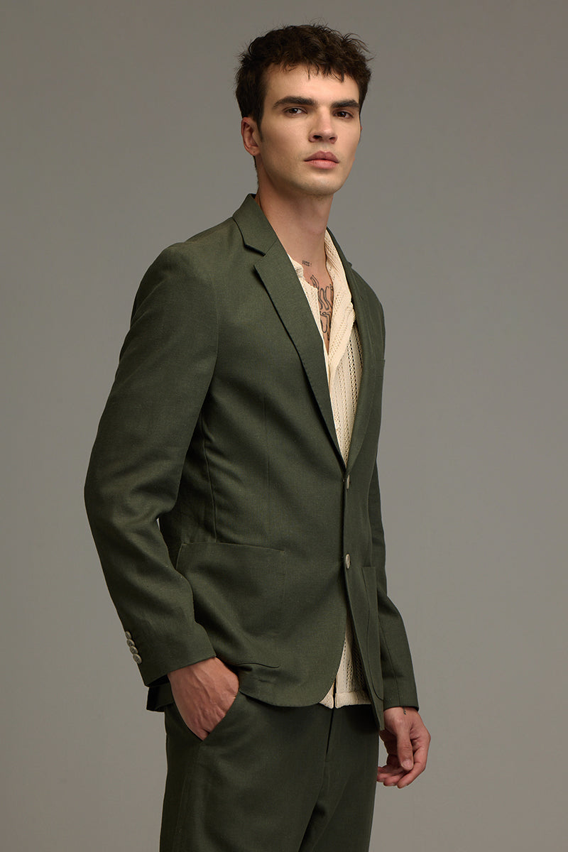 Urban Finesse Olive Linen Suit Blazer