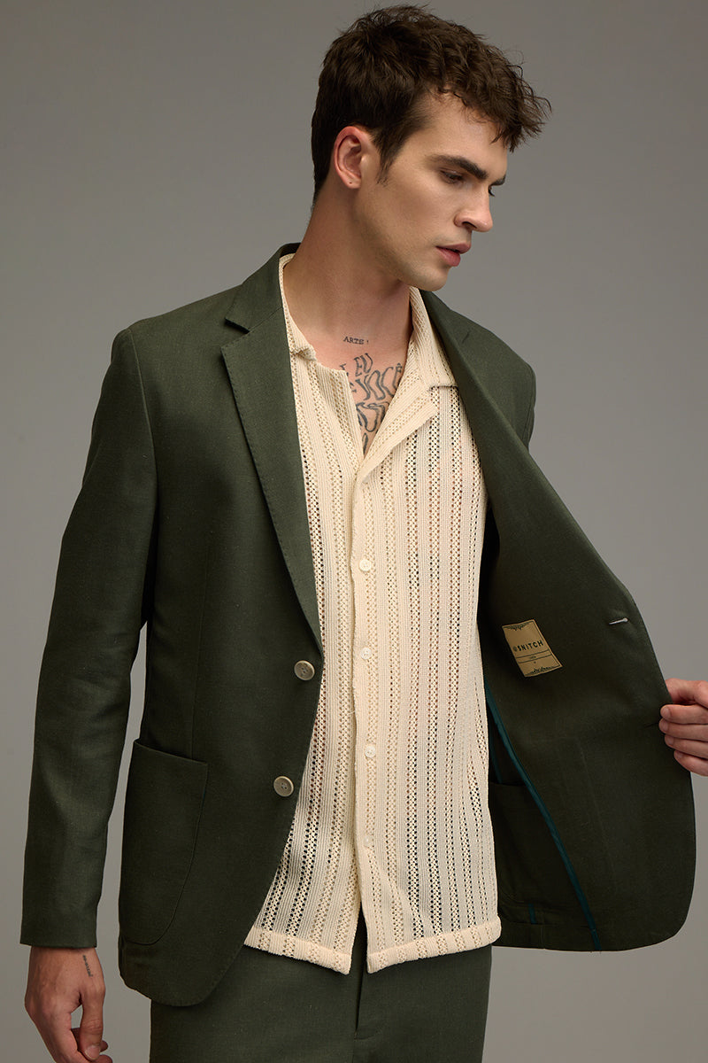 Urban Finesse Olive Linen Suit Blazer