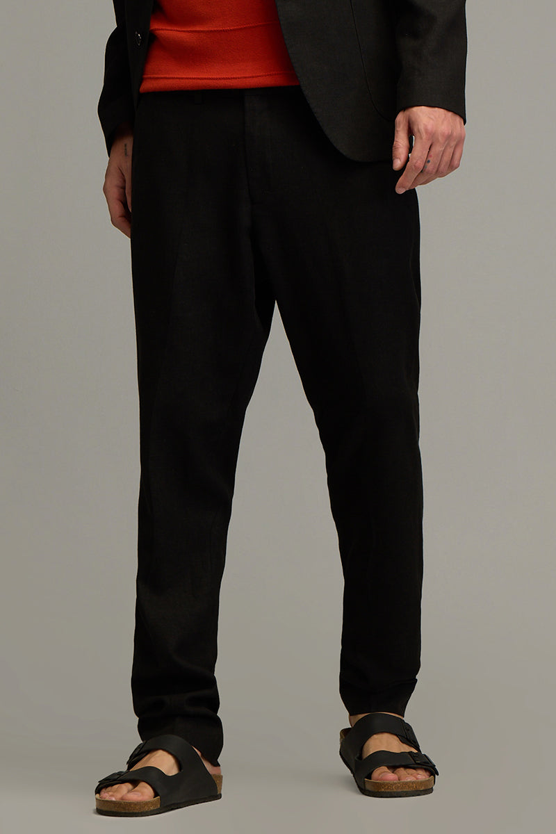 Urban Finesse Black Linen Trouser