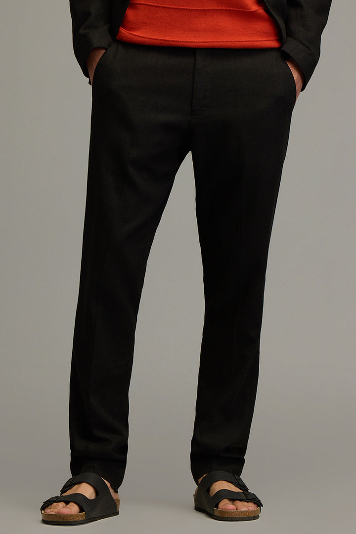 Urban Finesse Black Linen Trouser