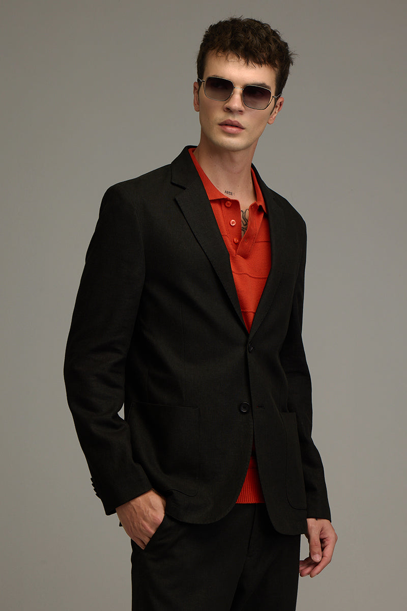 Urban Finesse Black Linen Suit Blazer