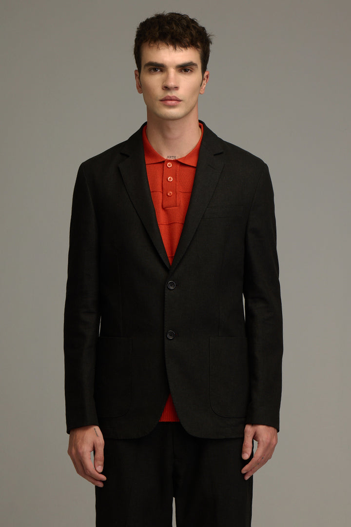 Urban Finesse Black Linen Suit Blazer