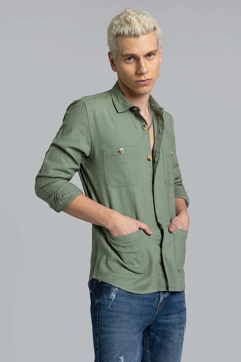 Lin Olive Linen Overshirt