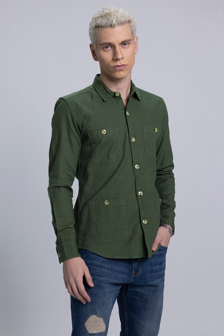 Lin Green Linen Overshirt