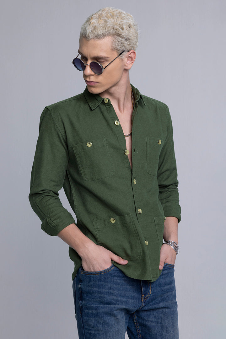 Lin Green Linen Overshirt