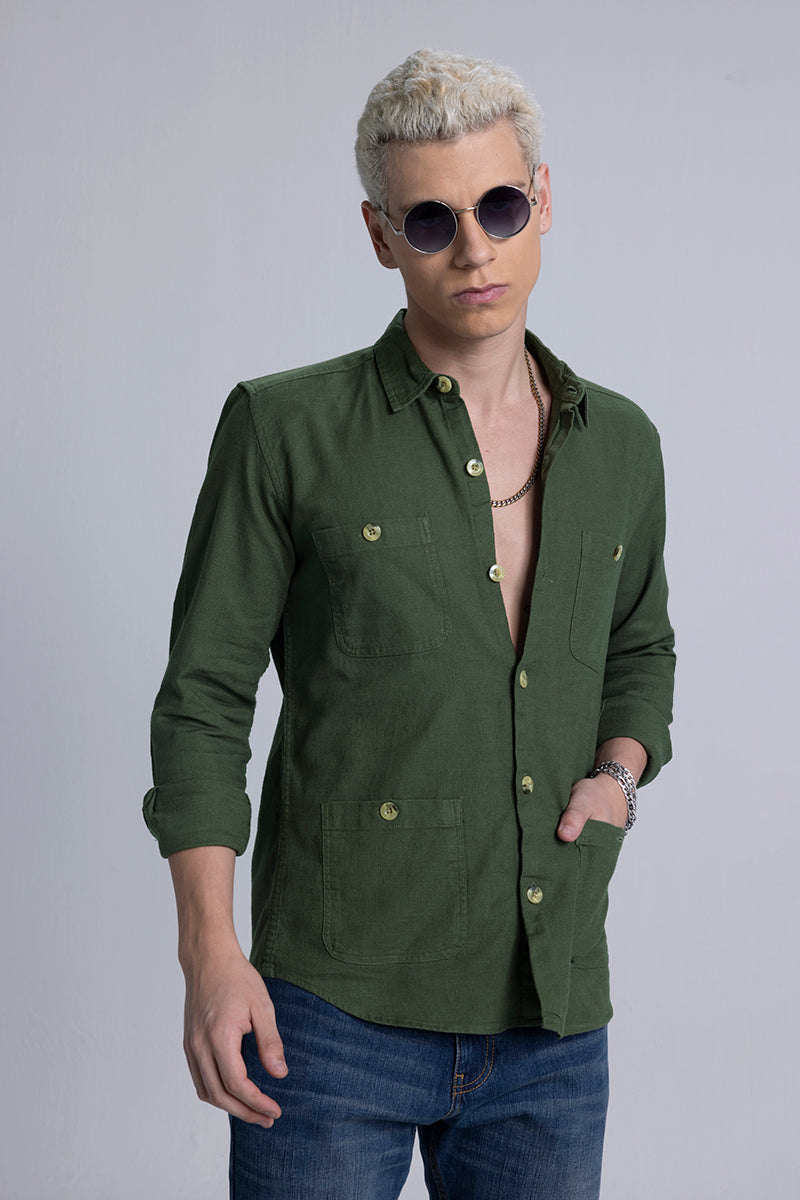 Lin Green Linen Overshirt