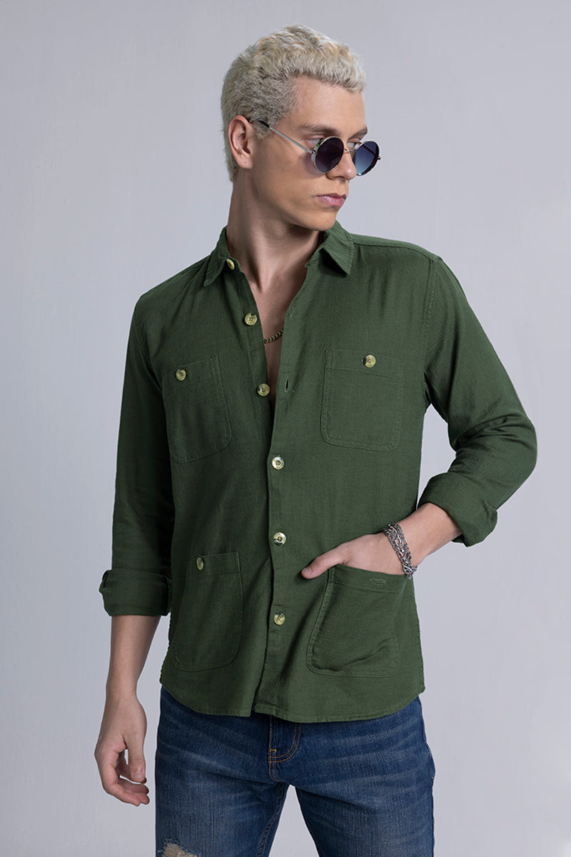 Lin Green Linen Overshirt