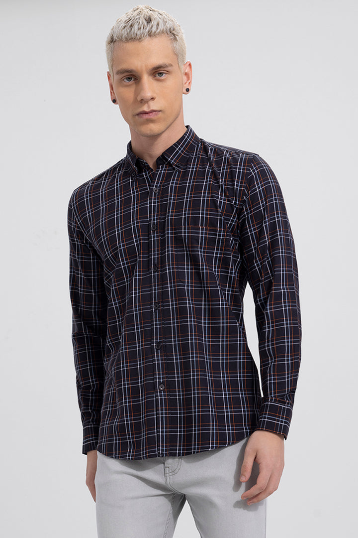 Windowpane Check Black Shirt