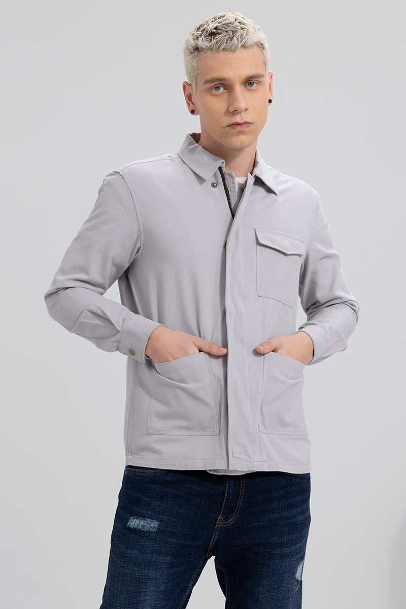 Triple Pocket Pearl Grey Overshirt