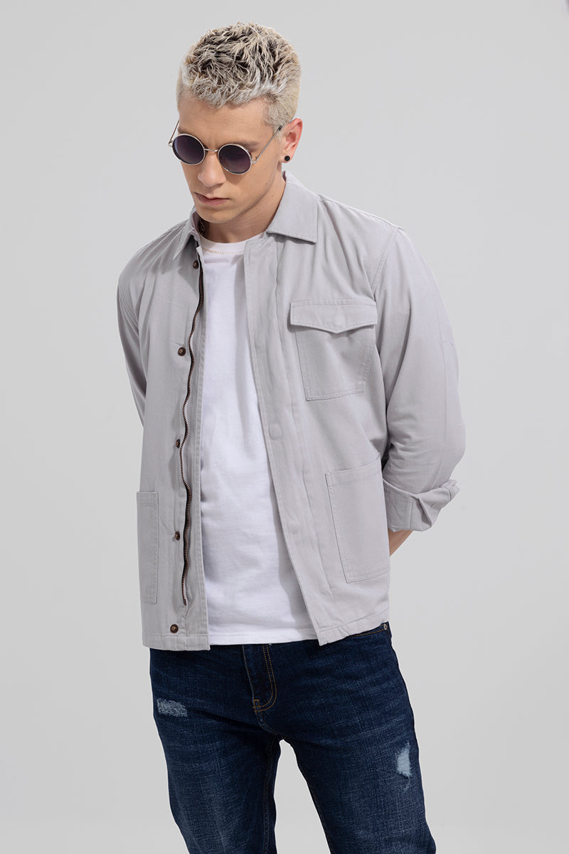 Triple Pocket Pearl Grey Overshirt