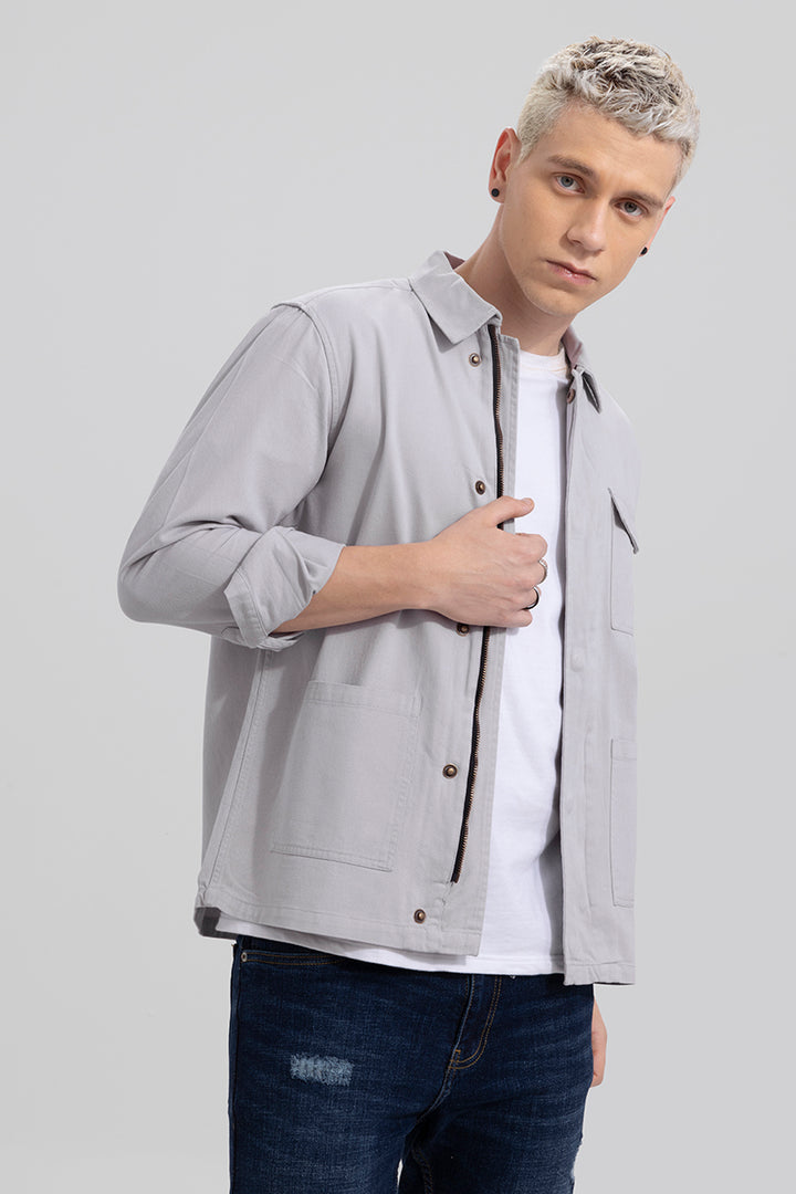 Triple Pocket Pearl Grey Overshirt