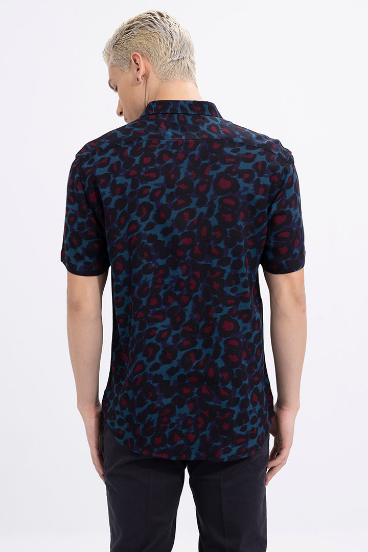 Blue Cheetah Print Black Shirt