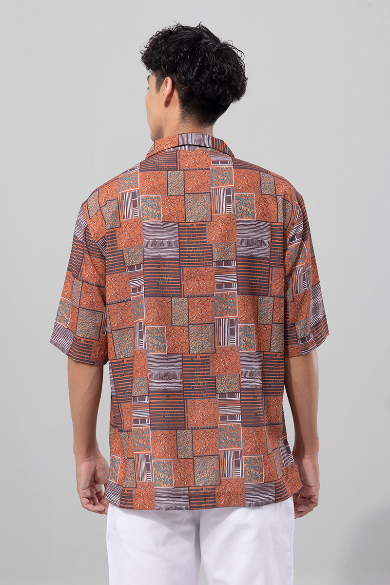 Brick Style Print Brown Oversized Shirt