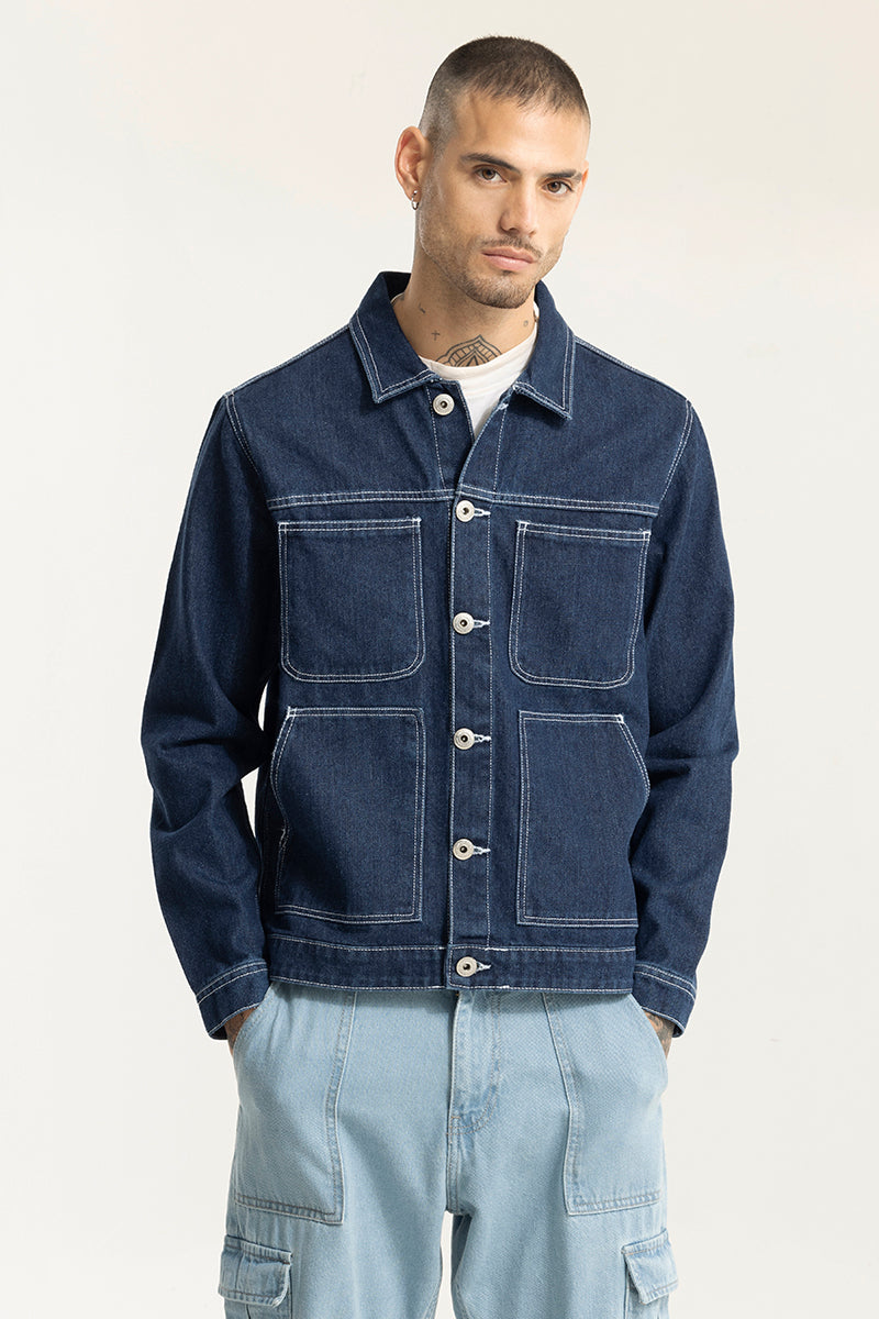 Buy Men's Arte Blue Contrast Stitch Blue Denim Jacket Online | SNITCH