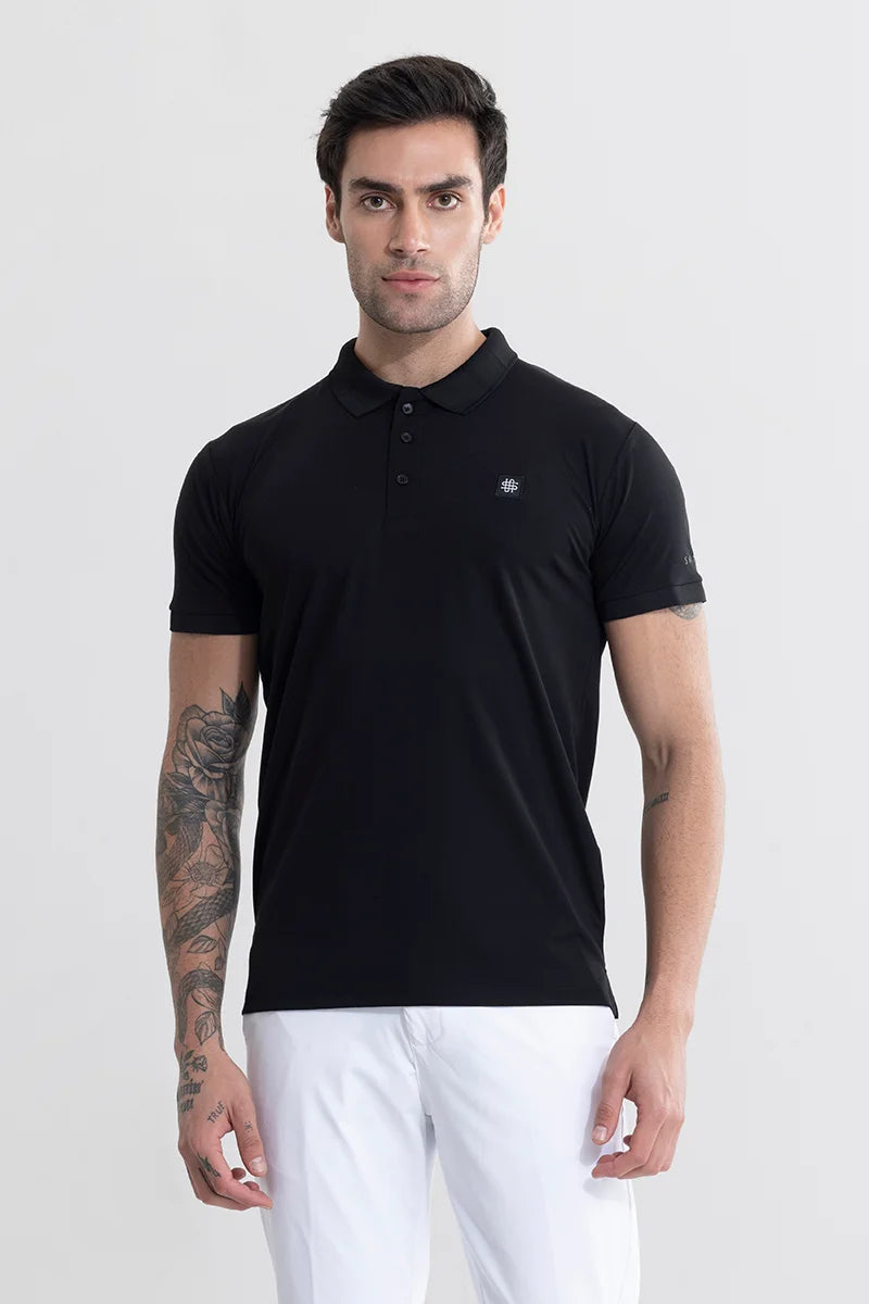 Buy Men's Encap Black Polo T-Shirt Online | SNITCH