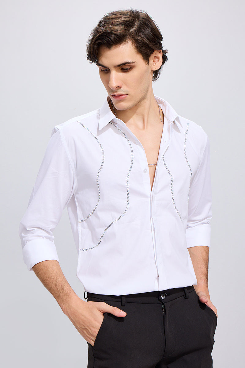 Buy Men's Wave Beaded White Shirt Online | SNITCH