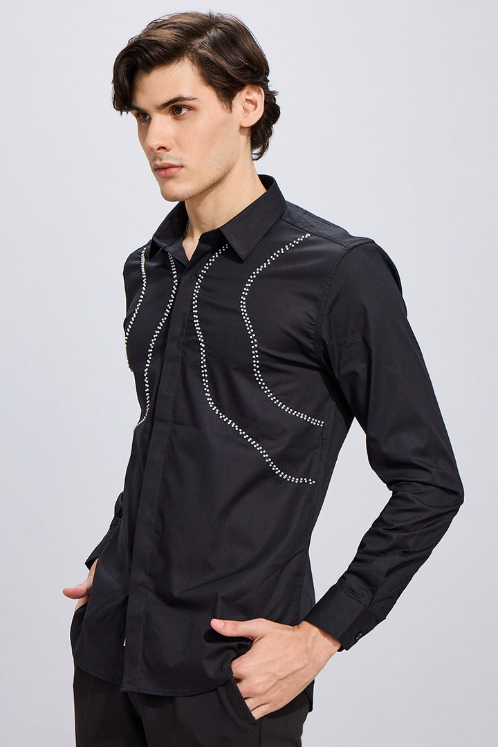 Wave Beaded Black Shirt