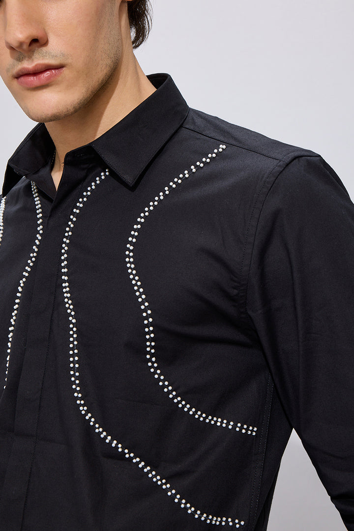 Wave Beaded Black Shirt