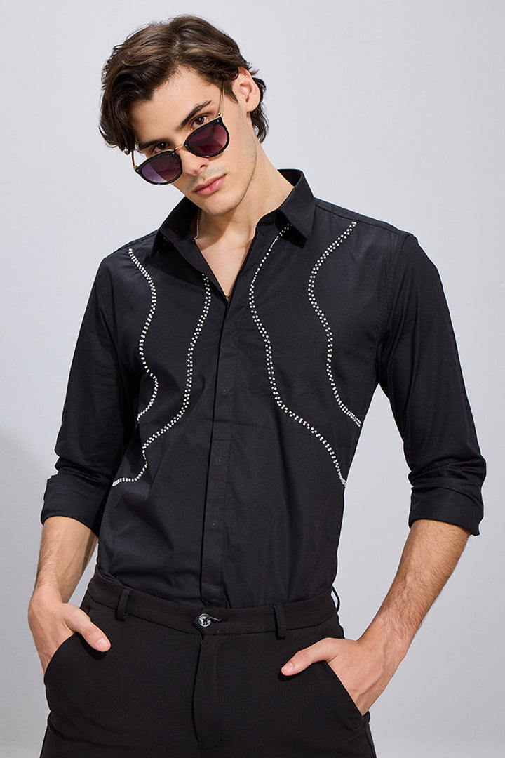 Wave Beaded Black Shirt