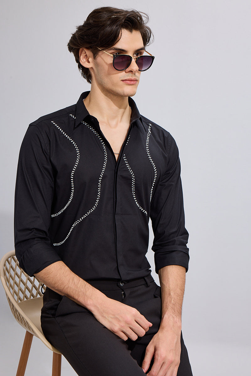 Wave Beaded Black Shirt