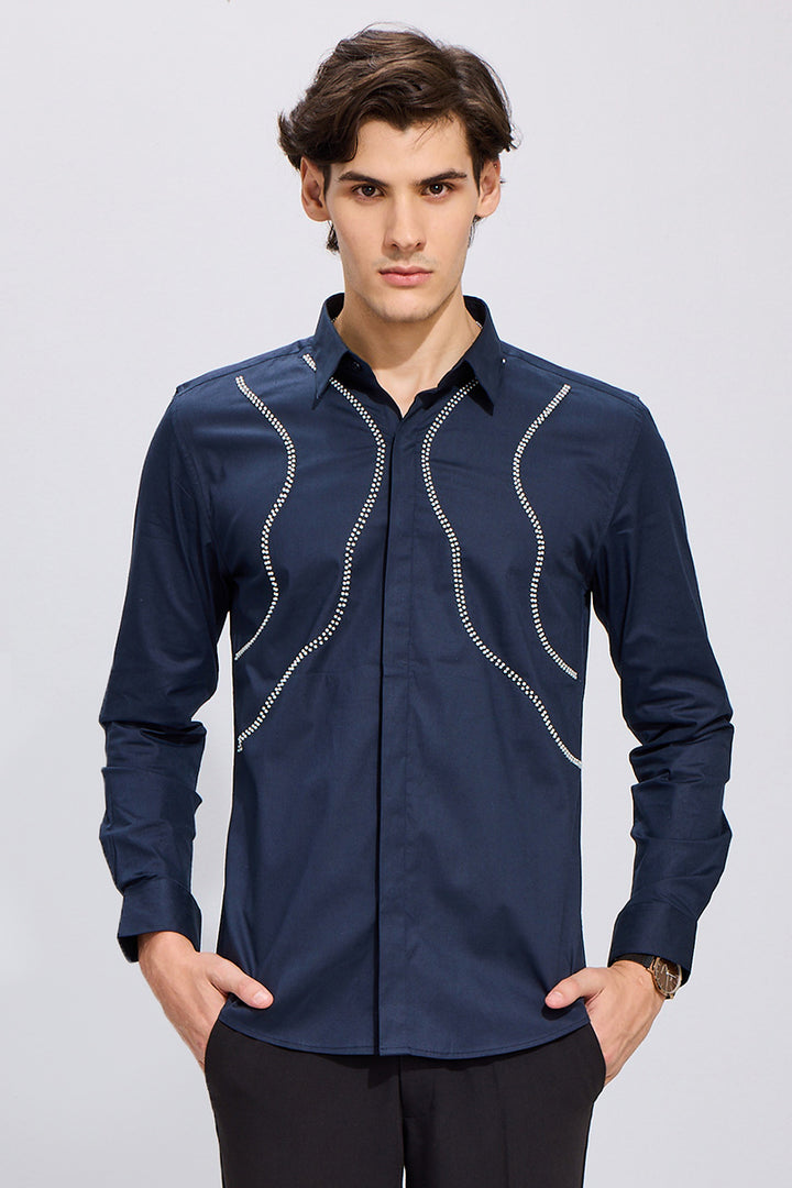 Wave Beaded Navy Shirt