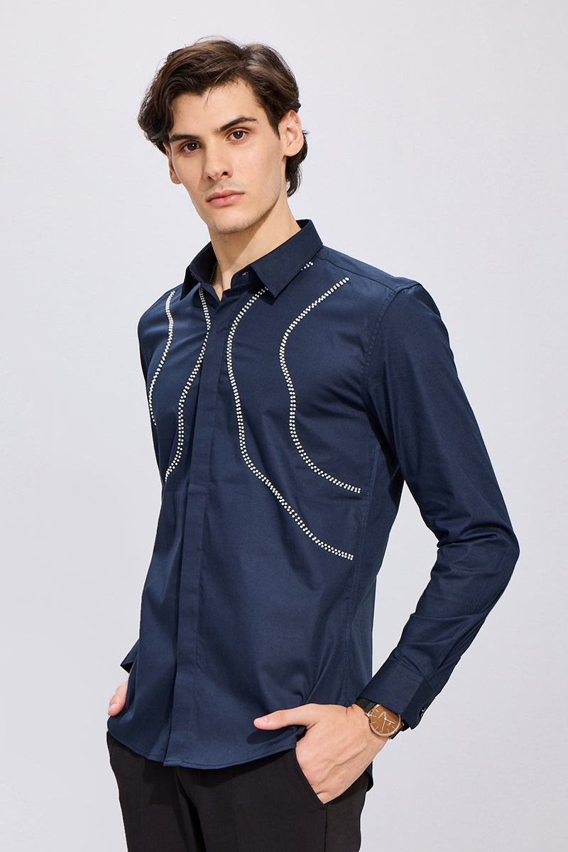 Wave Beaded Navy Shirt