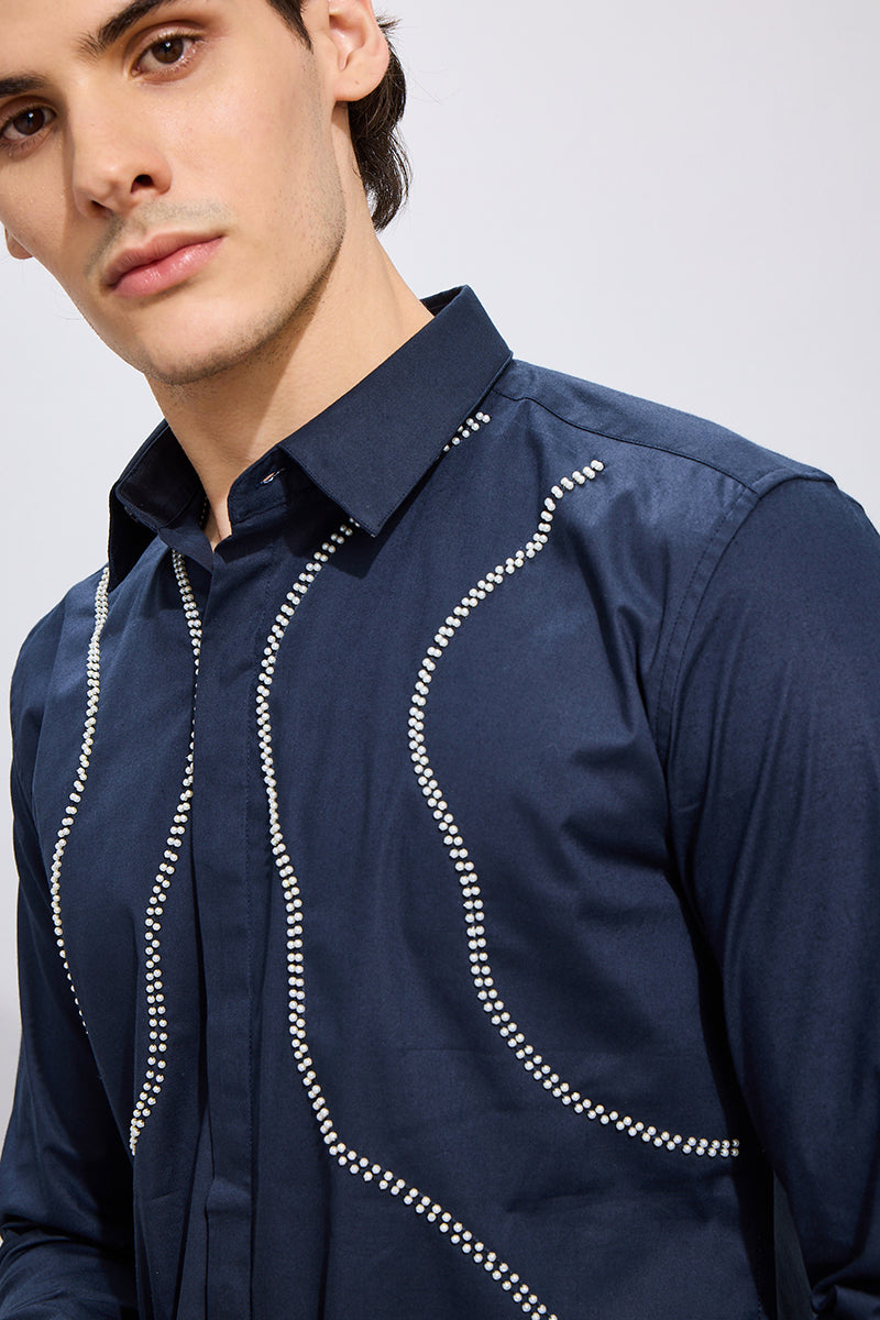 Wave Beaded Navy Shirt