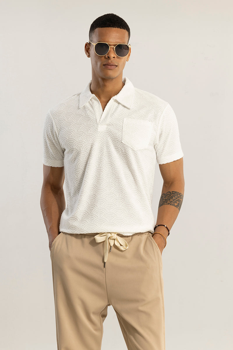 Crescent Circle White Polo T-Shirt