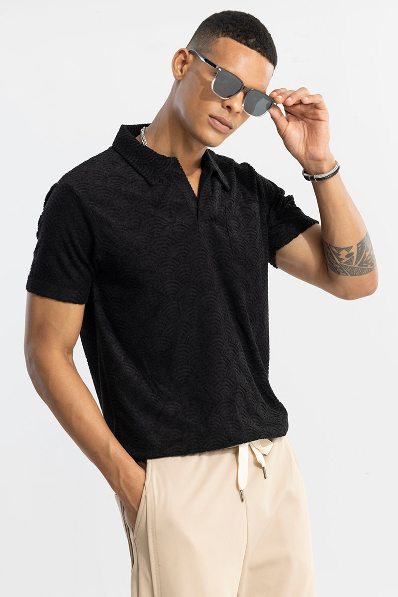 Crescent Circle Black Polo T-Shirt