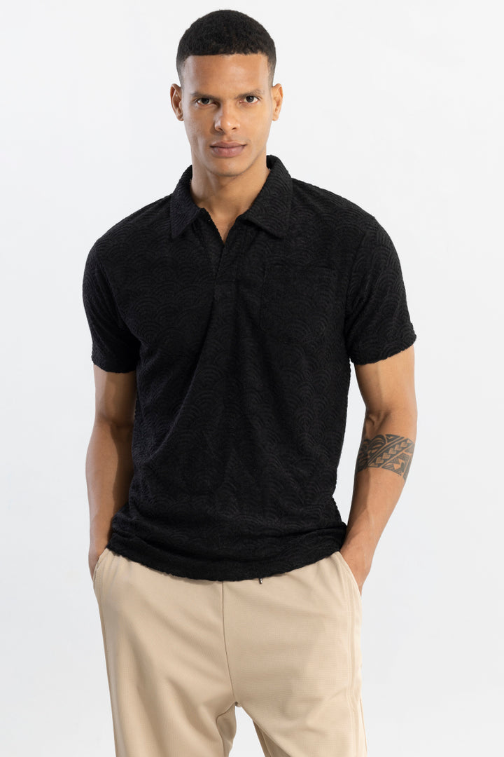 Crescent Circle Black Polo T-Shirt