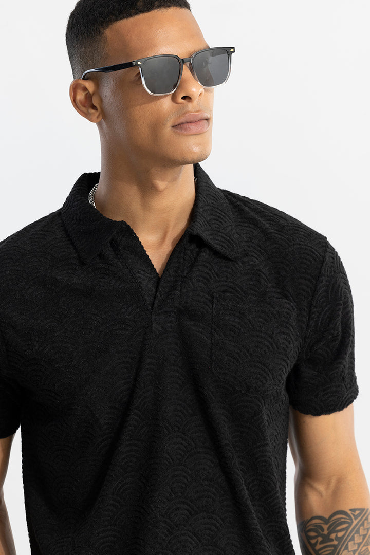 Crescent Circle Black Polo T-Shirt