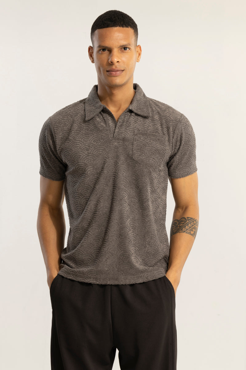 Crescent Circle Elephant Grey Polo T-Shirt