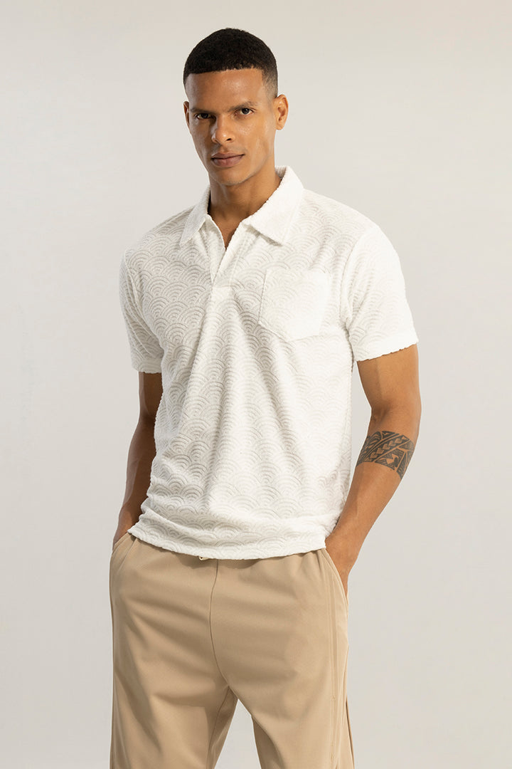 Crescent Circle White Polo T-Shirt