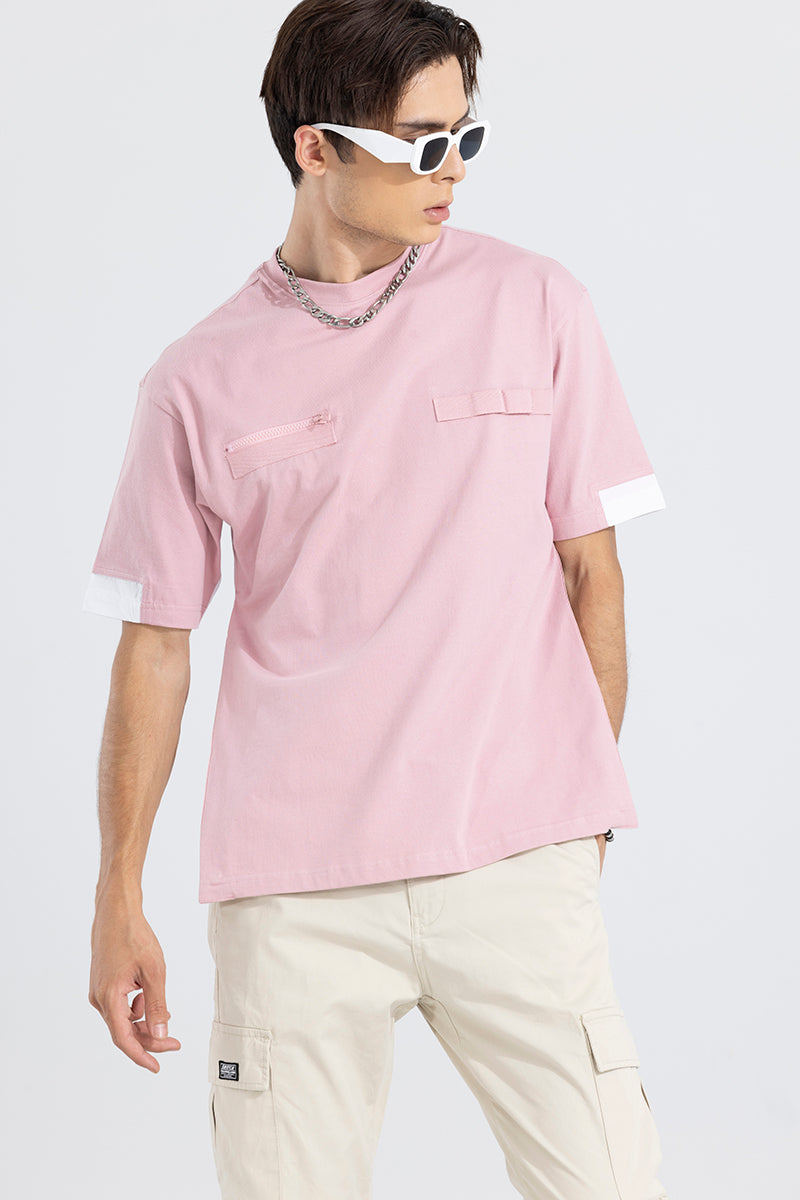 Side Slit Pink Korean Styled T-Shirt