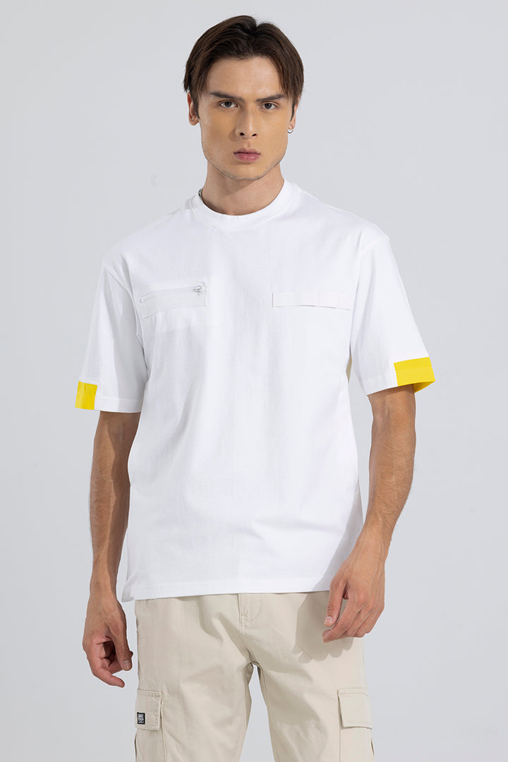 Side Slit White & Yellow Korean Styled T-Shirt