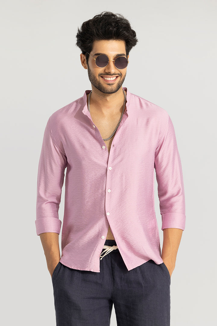 Mao Neckline Pink Shirt