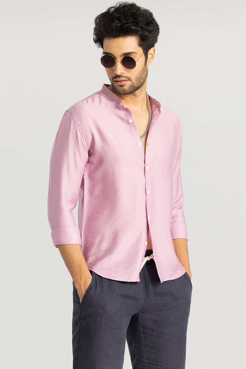 Mao Neckline Pink Shirt