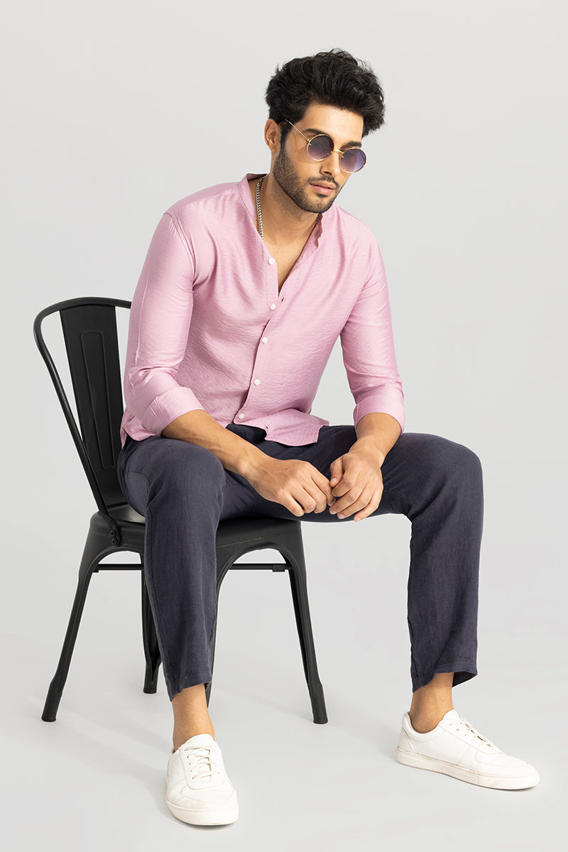 Buy Men's Mao Neckline Pink Shirt Online | SNITCH