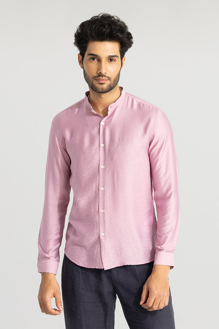 Mao Neckline Pink Shirt