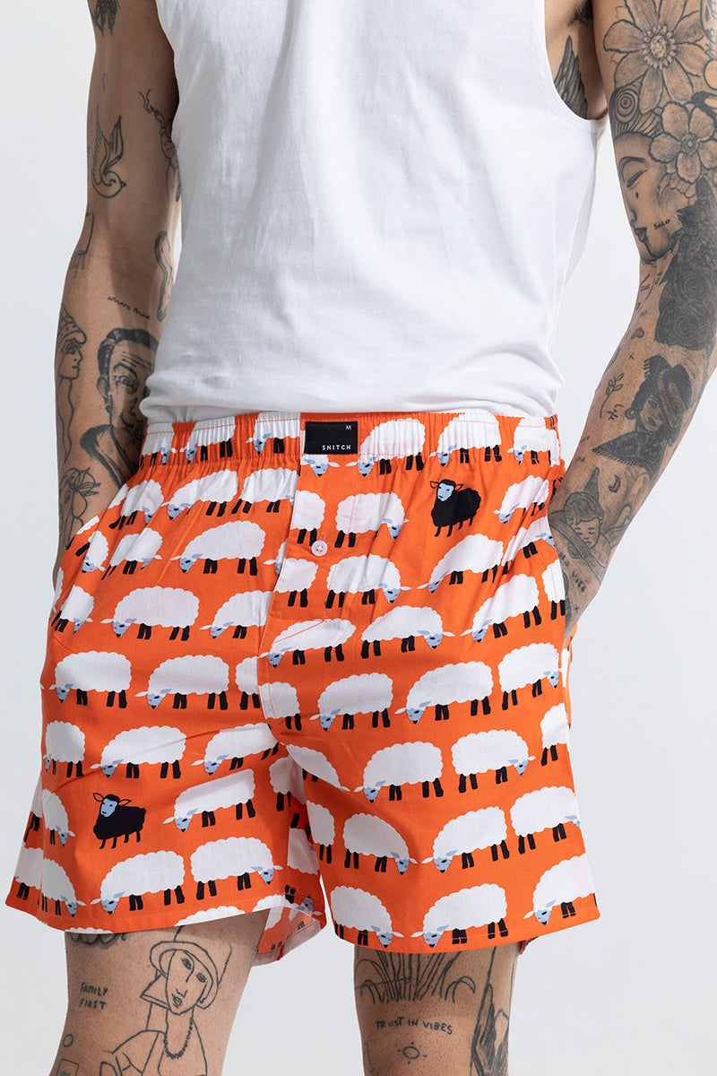 Sheep Print Orange Boxer