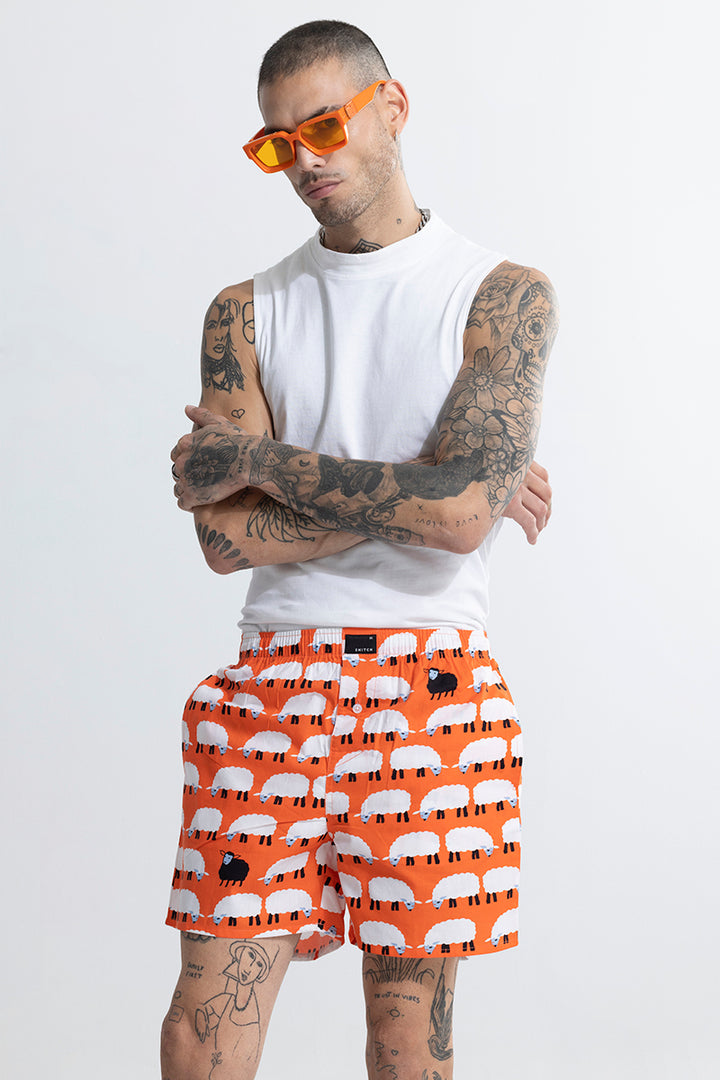 Sheep Print Orange Boxer